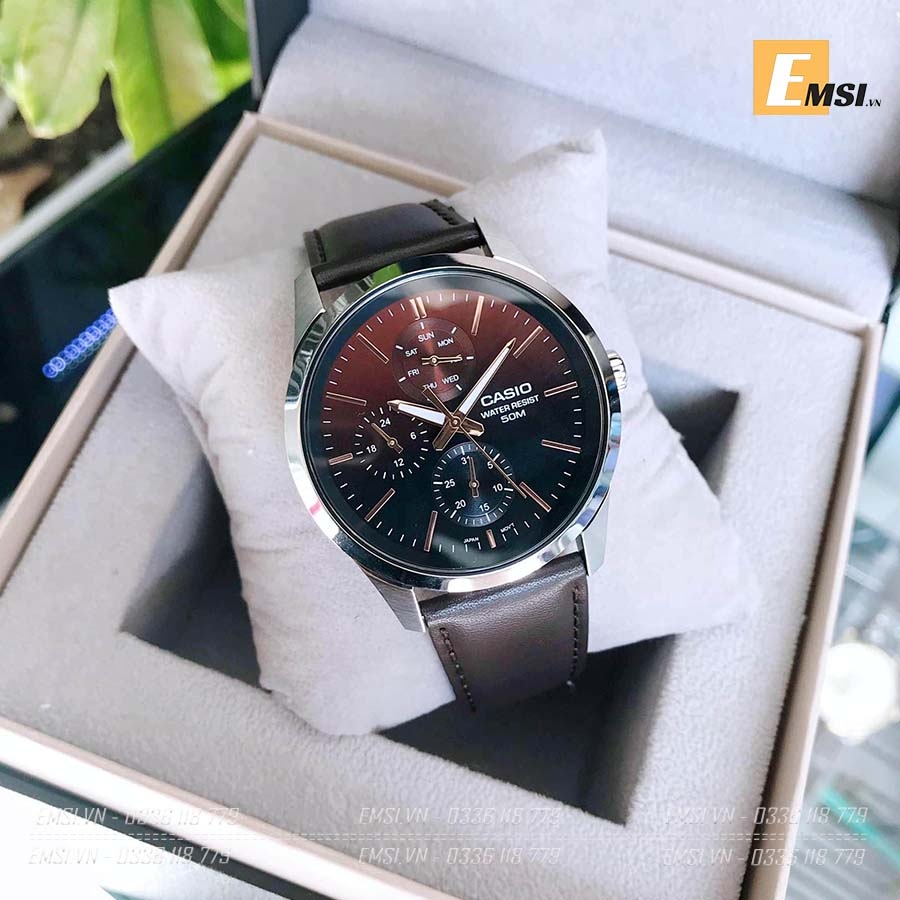 Casio MTP-E330L-5AVDF - Đồng Hồ Nam - Pin - Quartz - Size Mặt 42mm - Kính Khoáng - Dây Da - Chống Nước 5ATM - Bảo Hành 5 Năm