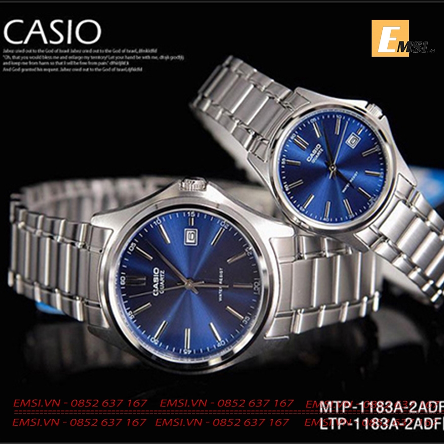 Đồng Hồ Casio Cặp Đôi MTP-1183A-2A & LTP-1183A-2A Dây Kim Loại - Nền Mặt Màu Xanh - Chống Nước - Emsi.vn