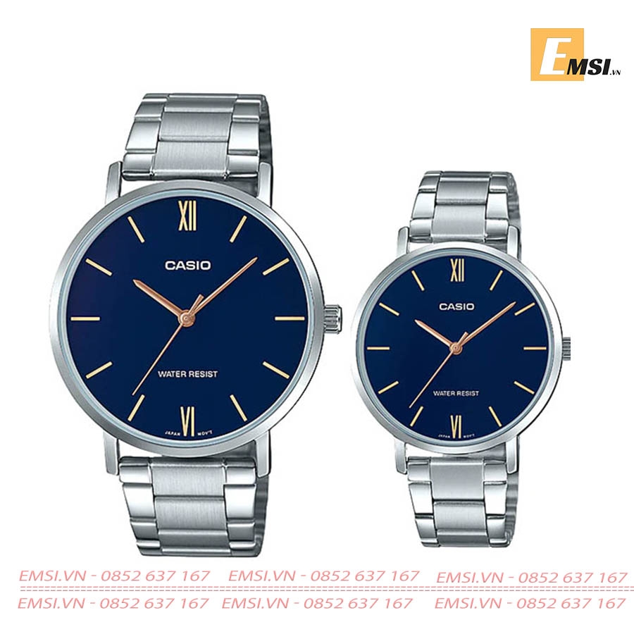 Đồng Hồ Casio Cặp Đôi MTP-VT01D-2BUDF & LTP-VT01D-2BUDF Dây Kim Loại - Mặt Số La Mã - Chống Nước