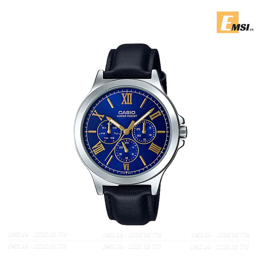 Đồng Hồ Nam Casio MTP-V300L-2A Dây Da Màu Đen - Nền Mặt Xanh - Mặt Số La Mã Mạ Vàng