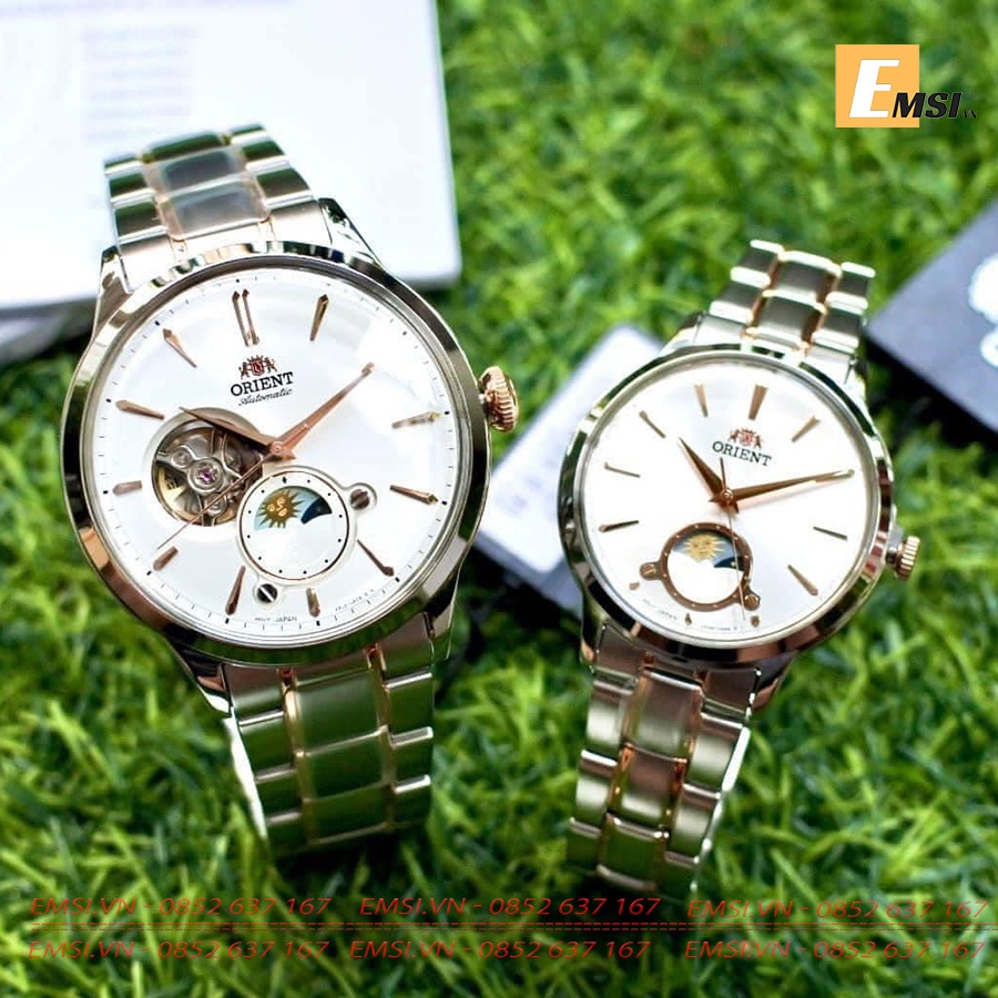 Đồng Hồ Cặp Orient Sun & Moon RA-AS0101S10B ( Nam ) / RA- KB0001S10B ( Nữ ) Automatic  Dây Sắt Demi Rose -Emsi.vn