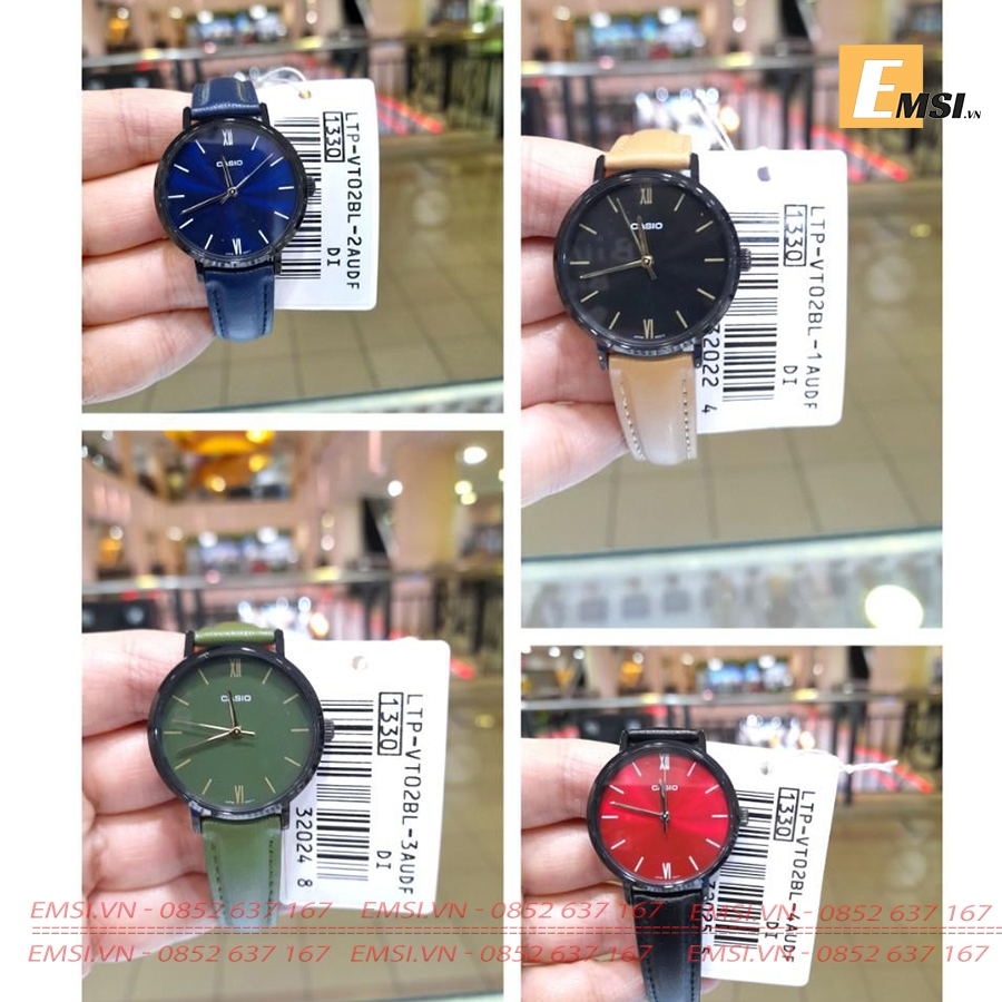 LTP-VT02BL-1A | Đồng Hồ Casio | Nữ | 3 Kim | Dây Da | Vỏ Mạ Ion Đen | Chống Nước