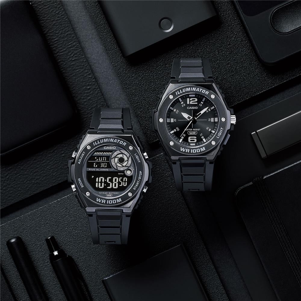 MWA-100HB-1AV | Đồng Hồ Casio | Nam | Dây Nhựa | 3 Kim | Gờ Kim Loại | Chống Nước
