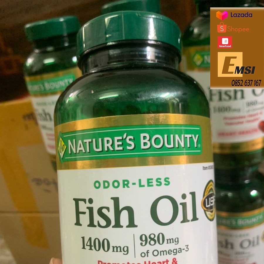 Viên uống dầu cá trợ tim, sáng mắt Nature’s Bounty Fish Oil 1400mg 130 Softgels
