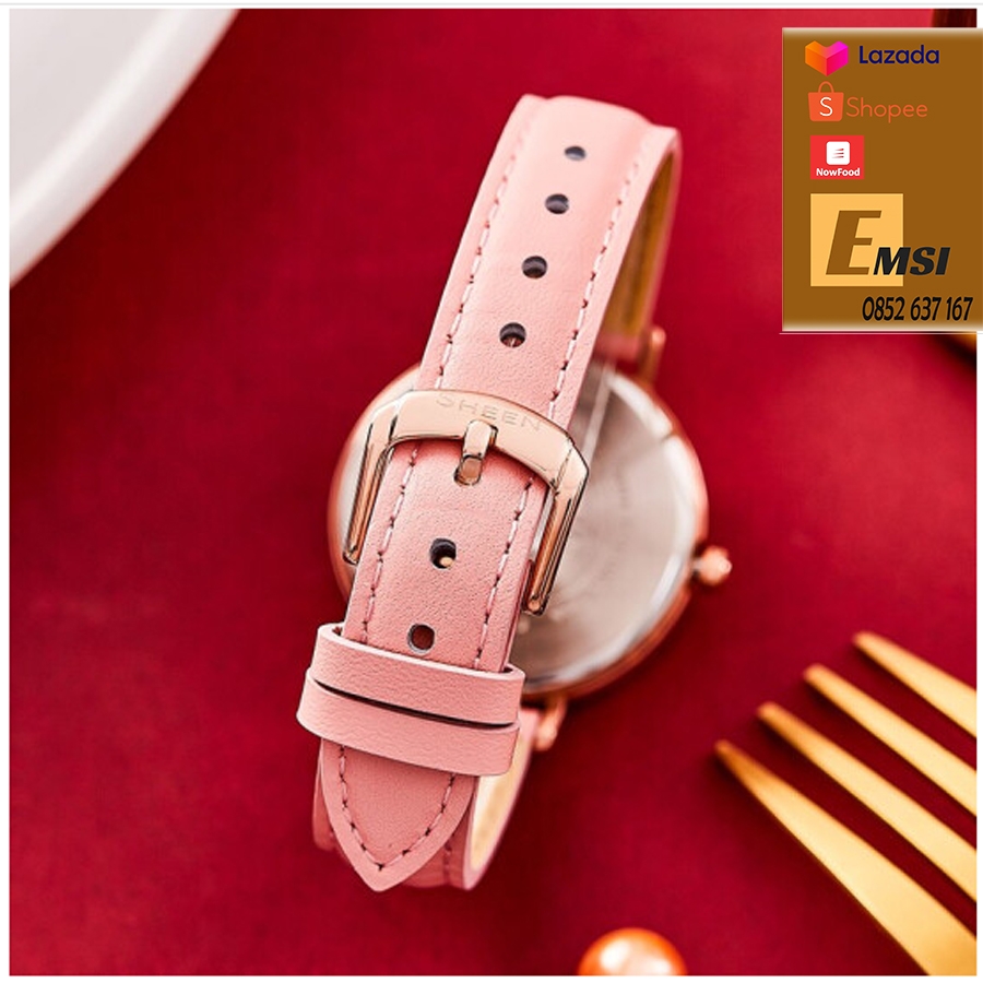 Đồng Hồ Nữ Casio Sheen SHE-3066PGL-4AVDF Dây Da Màu Hồng - Viền Mặt Mạ Vàng