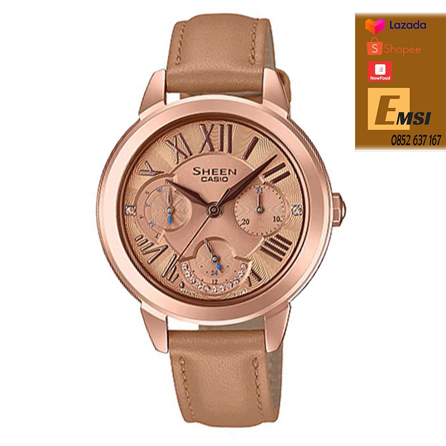 Đồng Hồ Nữ Casio Sheen SHE-3059PGL-5A Dây Da Màu Nâu