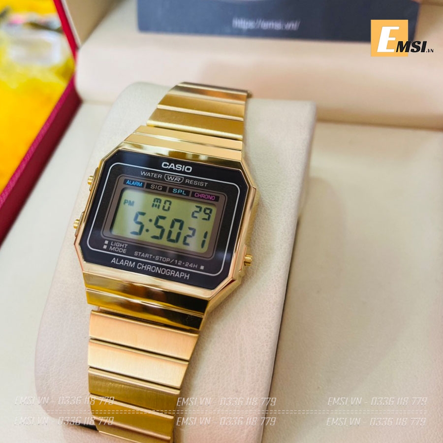 Đồng hồ nam nữ Vintage Casio A700MWG-9A - Kích thước vỏ : 37,4×35,5×6mm