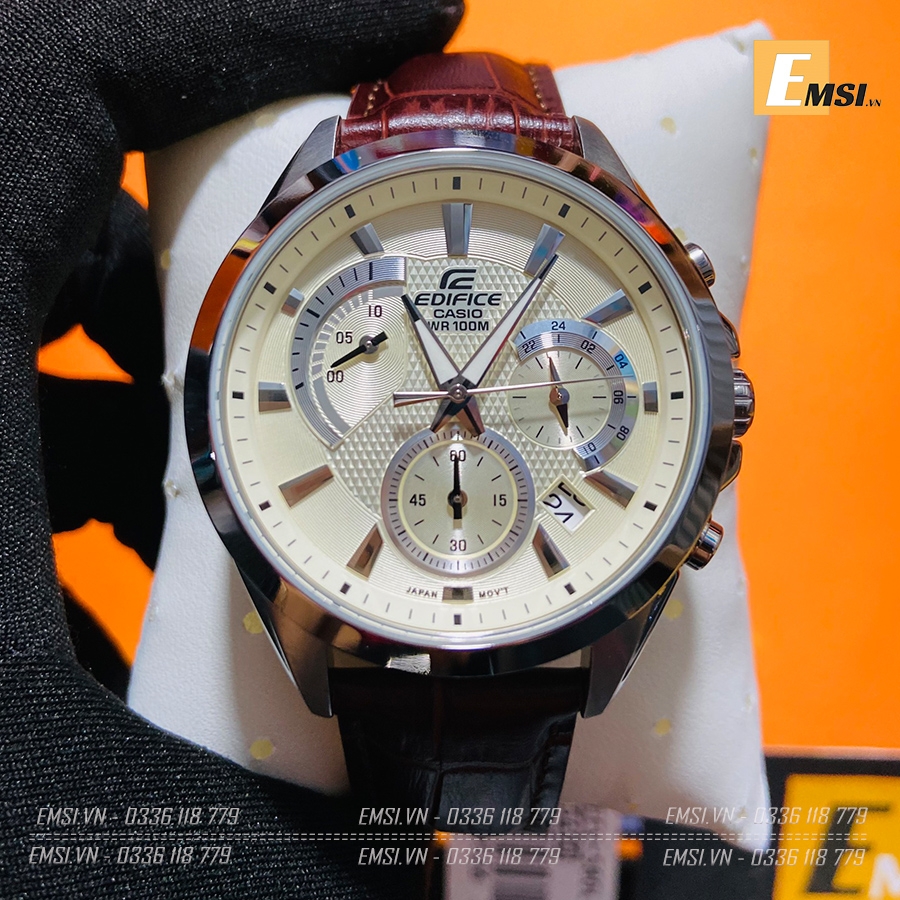 Đồng Hồ Nam Casio Edifice EFV-580L-7AV Dây Da Màu Nâu - Mặt Màu Trắng