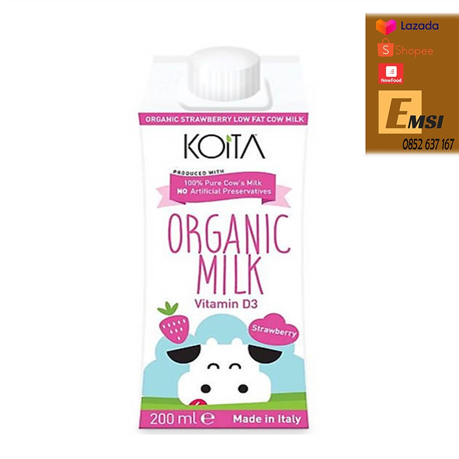 Thùng 24 hộp - Sữa bò hữu cơ ít béo Koita Milk 200ml