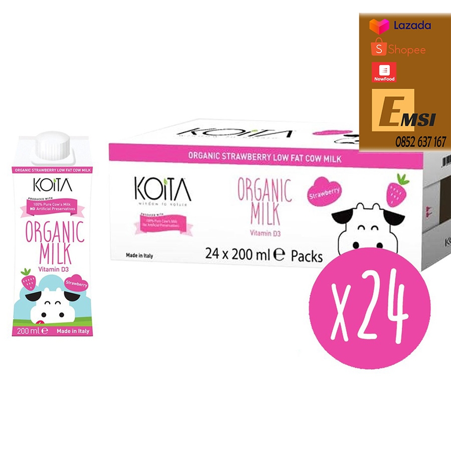 Thùng 24 hộp - Sữa bò hữu cơ ít béo Koita Milk 200ml
