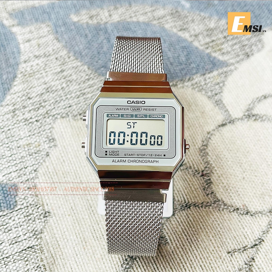 Casio A700WM-7ADF - Đồng hồ Unisex - Điện tử - Size mặt 35.5mm - Kính khoáng - Bảo Hành 5 Năm - Chính Hãng - Emsi.vn