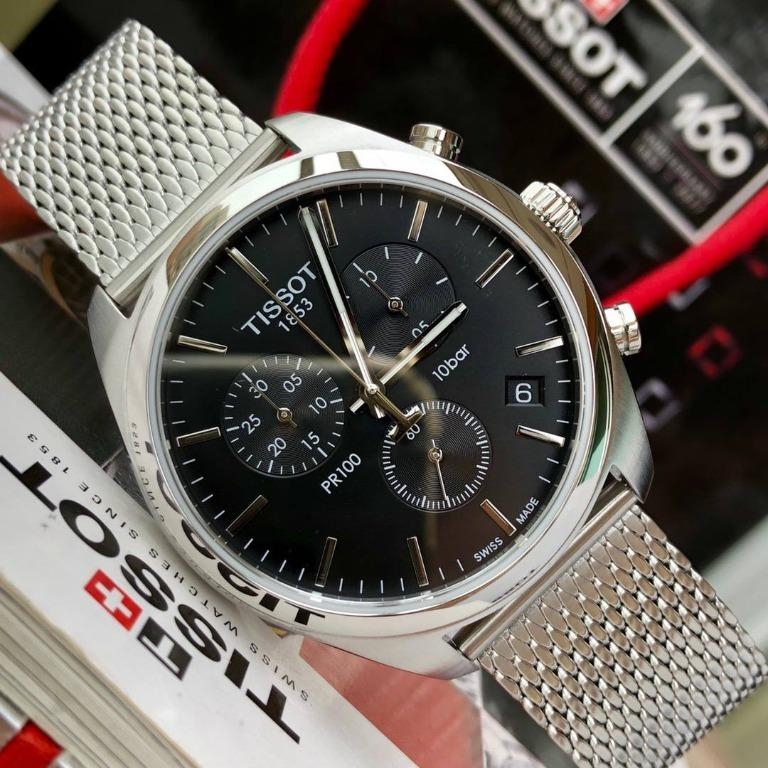 Đồng hồ nam -  TISSOT T101.417.11.051.01 PR 100 CHRONOGRAPH BLACK DIAL DÂY MESH CHÍNH HÃNG-T1014171105101