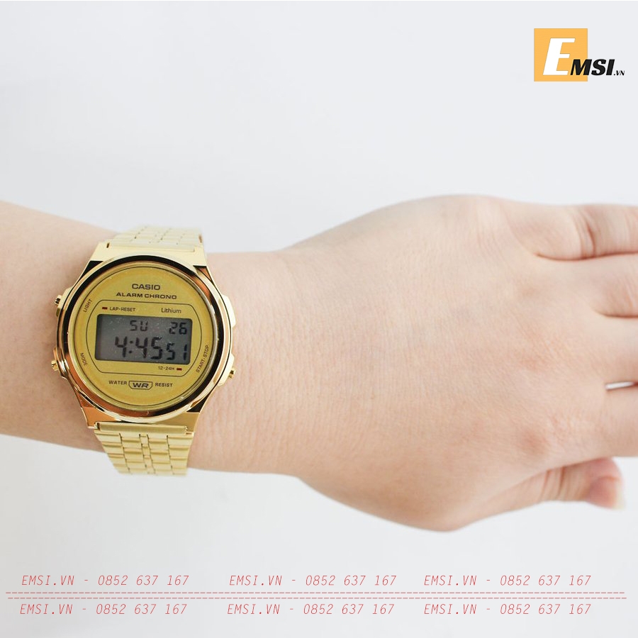 Đồng hồ Unisex Casio Thanh niên Cổ điển Tông màu Vàng không gỉ A171WEG-9A