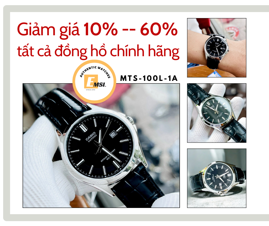 Casio MTS-100L-1AVDF - Đồng Hồ Nam - Pin / Quartz - Kính Sapphire - Size Mặt 41mm - Bảo Hành 5 Năm - Chính Hãng - Emsi.vn