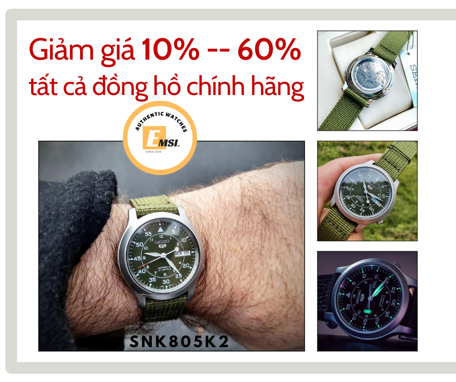 Seiko SNK805K2 - Đồng Hồ Nam - Máy Cơ / Automatic - Size Mặt 37mm - Kính Khoáng EMSI.VN