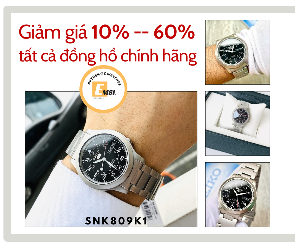 Seiko SNK809K1 - Đồng Hồ Nam - Máy Cơ / Automatic - Size Mặt 37mm - Hardlex Crystal EMSI.VN