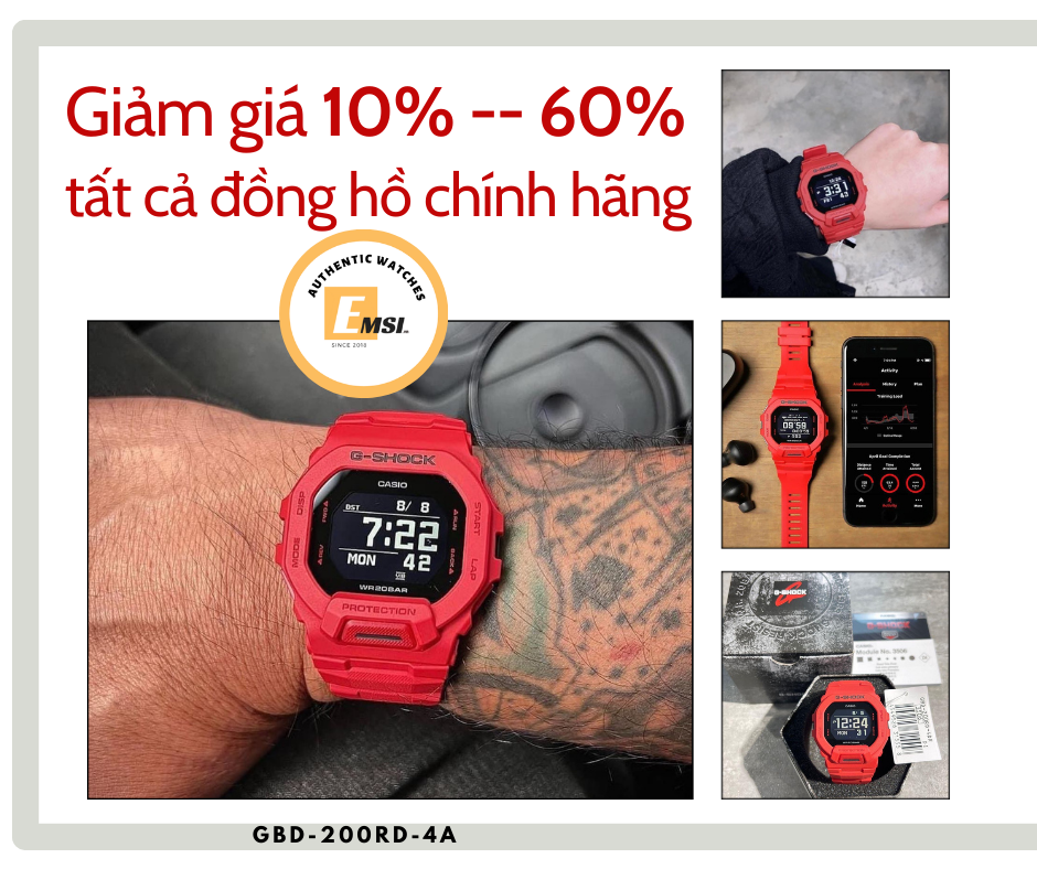 Casio GBD-200RD-4DR - Đồng Hồ Nam - Pin / Quartz - Kính Khoáng - Size Mặt 46mm - Bảo Hành 5 Năm - Chính Hãng