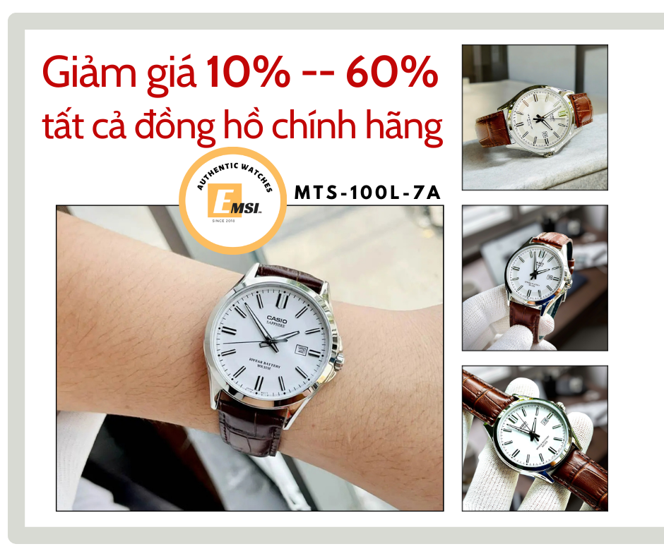 Casio MTS-100L-7A Nam - Dây Da - Sapphire - Size 41.3mm - Chính Hãng