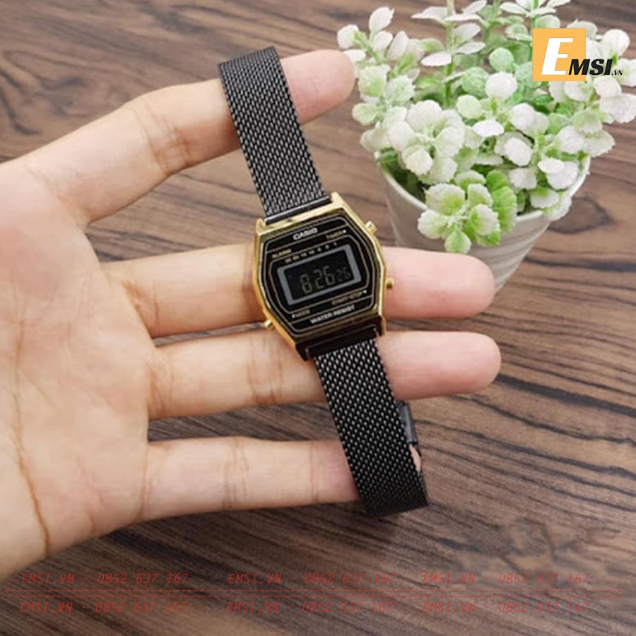Đồng Hồ Nữ Casio LA690WEMB-1BDF Dây Kim Loại Mạ Ion Đen - Viền Mạ Vàng Cao Cấp