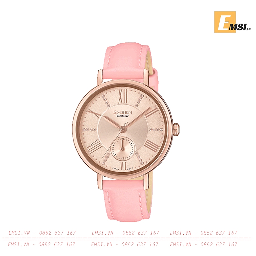 Đồng Hồ Nữ Casio Sheen SHE-3066PGL-4AVDF Dây Da Màu Hồng - Viền Mặt Mạ Vàng