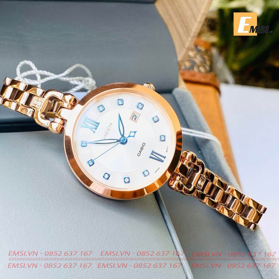 Đồng Hồ Nữ Casio Sheen SHE-4055PG-7A Dây Kim Loại Và Vỏ Mạ Ion Màu Vàng Hồng - Đính Đá Cao Cấp