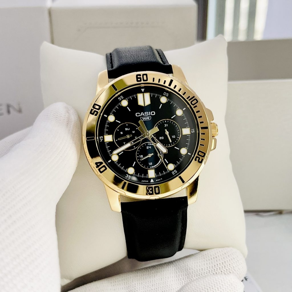 MTP-VD300GL-1E | Đồng Hồ Casio | Nam | Dây Da | Mạ Vàng Size mặt 45mm