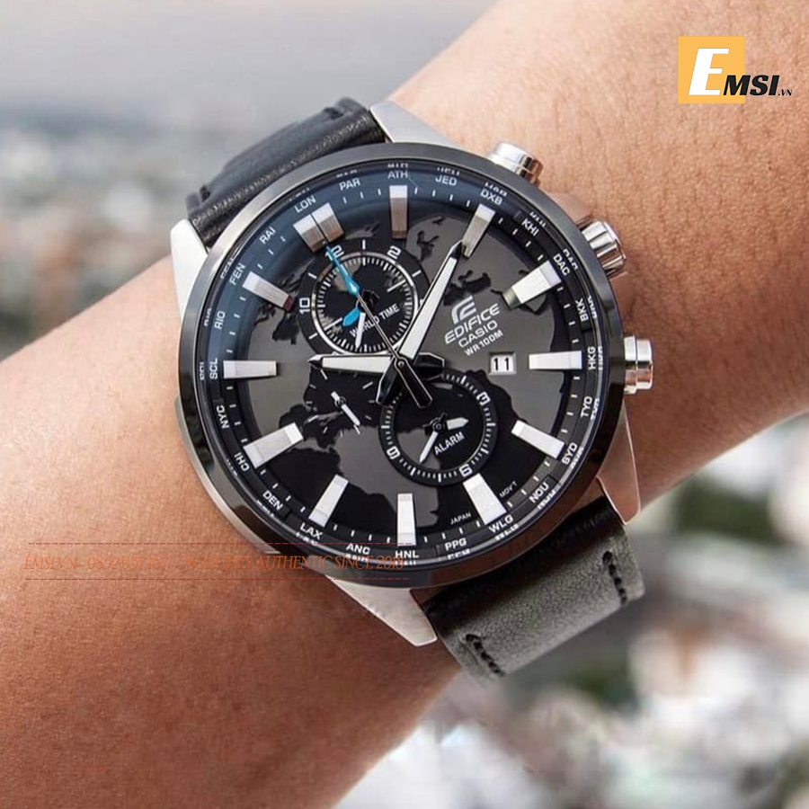 Đồng hồ EDIFICE CASIO 51.6 mm Nam EFR-303L-1AVUDF - Dây da đen - Mặt đồng hồ 6 kim màu đen lôi cuốn