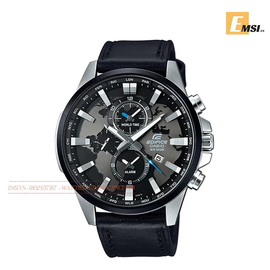 Đồng hồ EDIFICE CASIO 51.6 mm Nam EFR-303L-1AVUDF - Dây da đen - Mặt đồng hồ 6 kim màu đen lôi cuốn