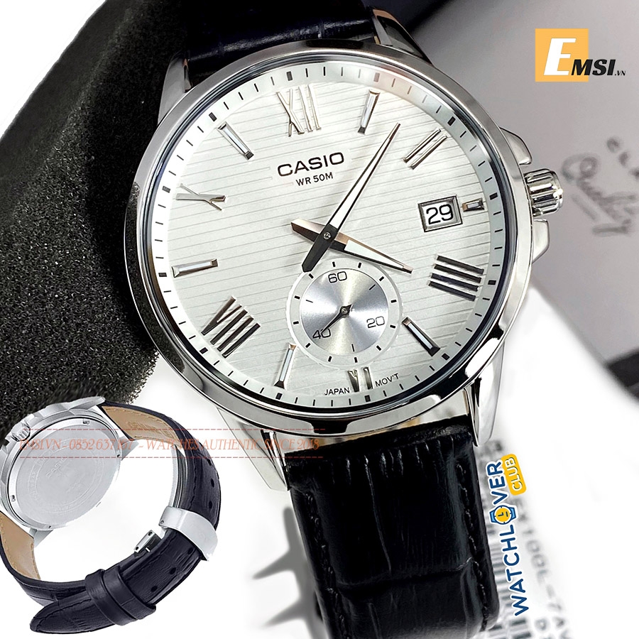 Đồng Hồ Nam Casio MTP-EX100L-7AVDF Dây Da Màu Đen - Mặt Đồng Hồ Màu Trắng - Emsi.vn