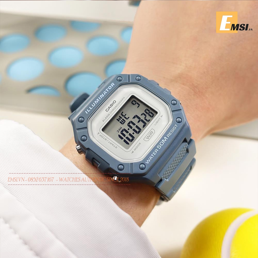 Casio W-218HC-2AVDF - Đồng hồ nam - Kính nhựa - Pin / Quartz - Size mặt 44mm - Bảo Hành 5 Năm - Chính Hãng - Emsi.vn