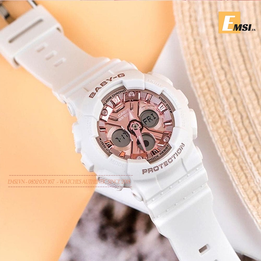 Đồng Hồ Nữ  | BA-130-7A1 | Đồng Hồ Casio | Baby-G | Nữ | Dây Nhựa | Mặt Mạ Vàng Hồng | Chống Nước WR100M- Emsi.vn