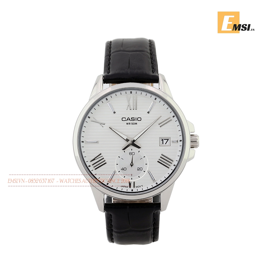 Đồng Hồ Nam Casio MTP-EX100L-7AVDF Dây Da Màu Đen - Mặt Đồng Hồ Màu Trắng - Emsi.vn