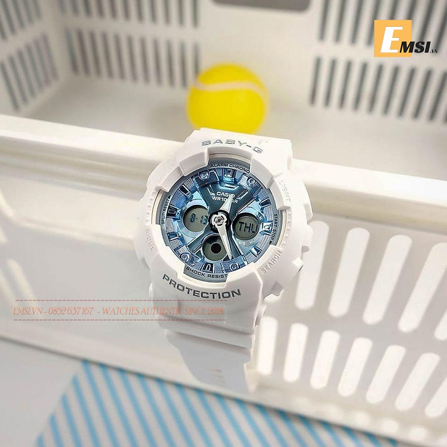 Đồng Hồ Nữ Casio Baby G BA-130-7A2 Dây Nhựa Màu Trắng - Nền Mặt Màu Xanh - Chống Nước 100m - Emsi.vn