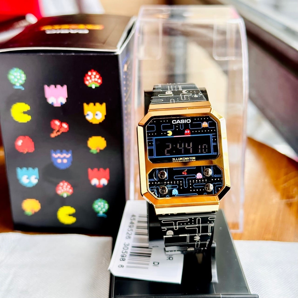 Đồng Hồ Casio 33mm Unisex A100WEPC-1BDR | Đồng Hồ Casio | PAC-MAN | Dây Kim Loại