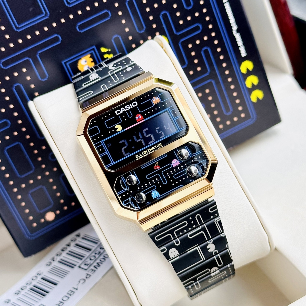 Đồng Hồ Casio 33mm Unisex A100WEPC-1BDR | Đồng Hồ Casio | PAC-MAN | Dây Kim Loại