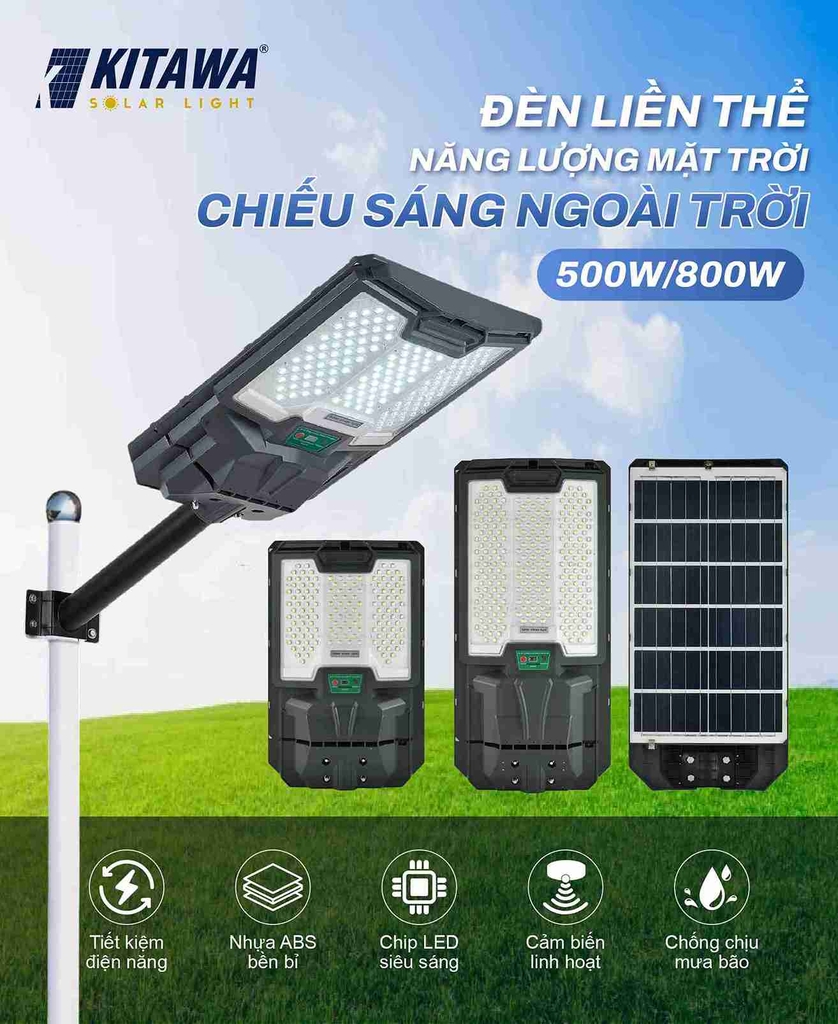 Đèn đường liền thể năng lượng mặt trời 500W siêu sáng