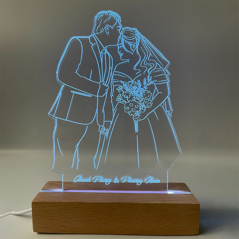 Đèn Led 3D Khắc Hình Theo Yêu Cầu -  Đèn Led 7 Màu, Đèn Ngủ Led 3d Đám Cưới