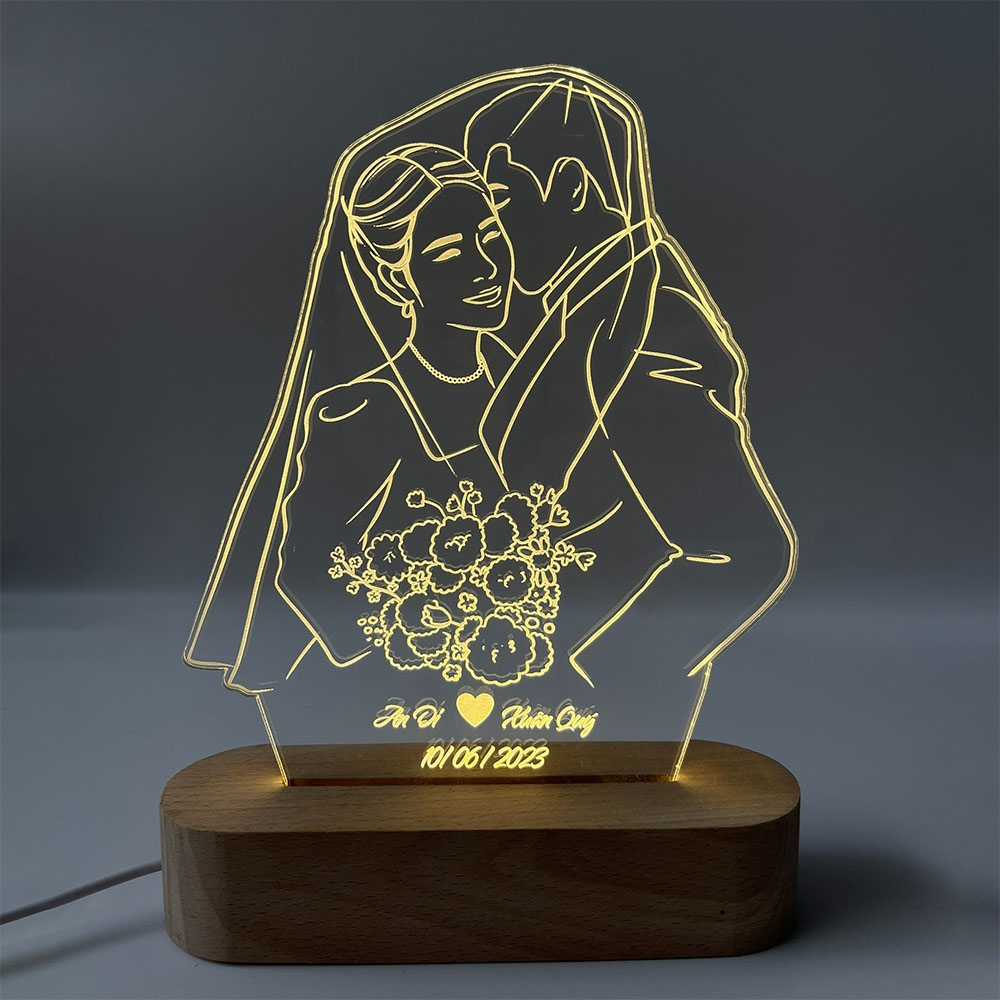 Đèn Led 3D Khắc Hình Theo Yêu Cầu -  Đèn Led 7 Màu, Đèn Ngủ Led 3d Đám Cưới