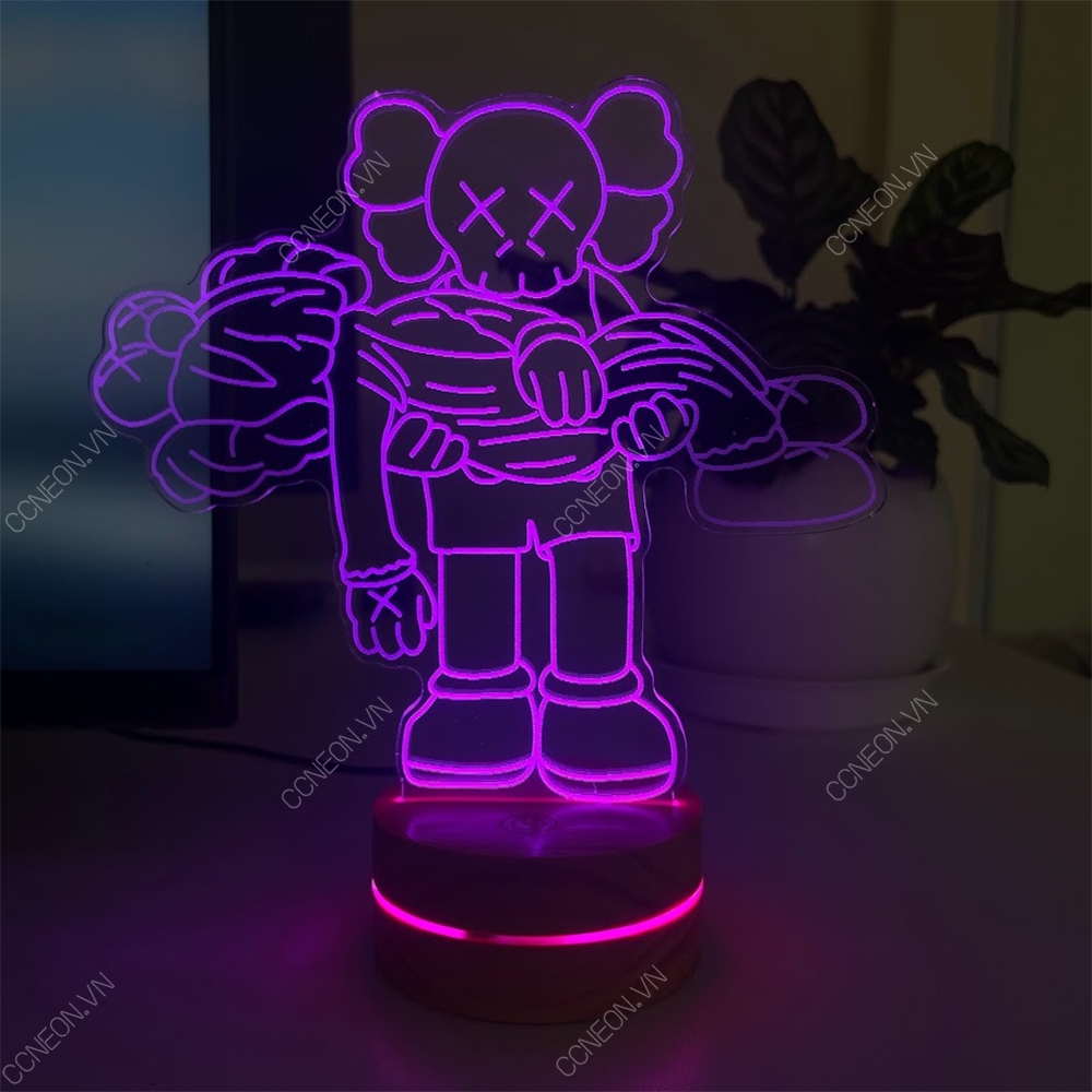 Đèn Led 3D Kaws Mẫu 1- Đèn Led 16 Màu Hình Nhân Vật Hoạt Hình, Đèn Ngủ Led 3d, Cảm Ứng , Điều Khiển Từ Xa