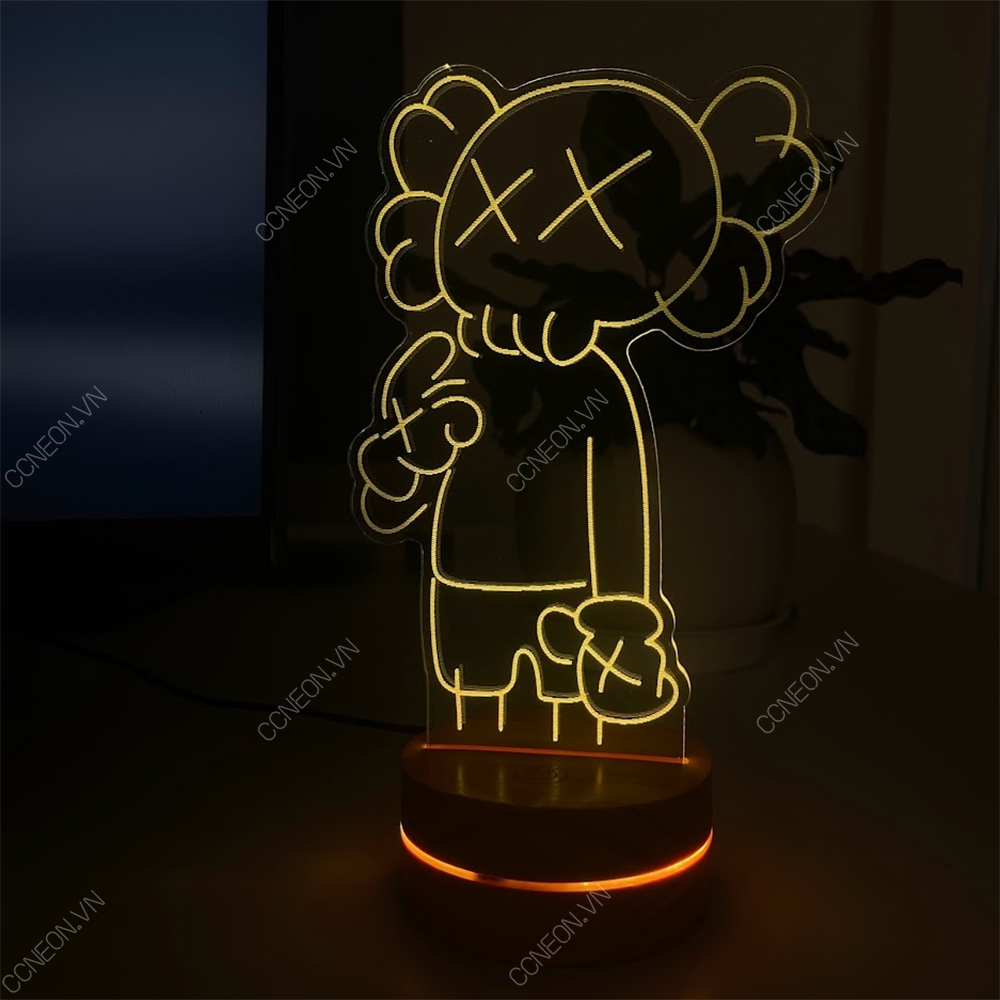 Đèn Led 3D Kaws Mẫu 2- Đèn Led 16 Màu Hình Nhân Vật Hoạt Hình, Đèn Ngủ Led 3d, Cảm Ứng , Điều Khiển Từ Xa