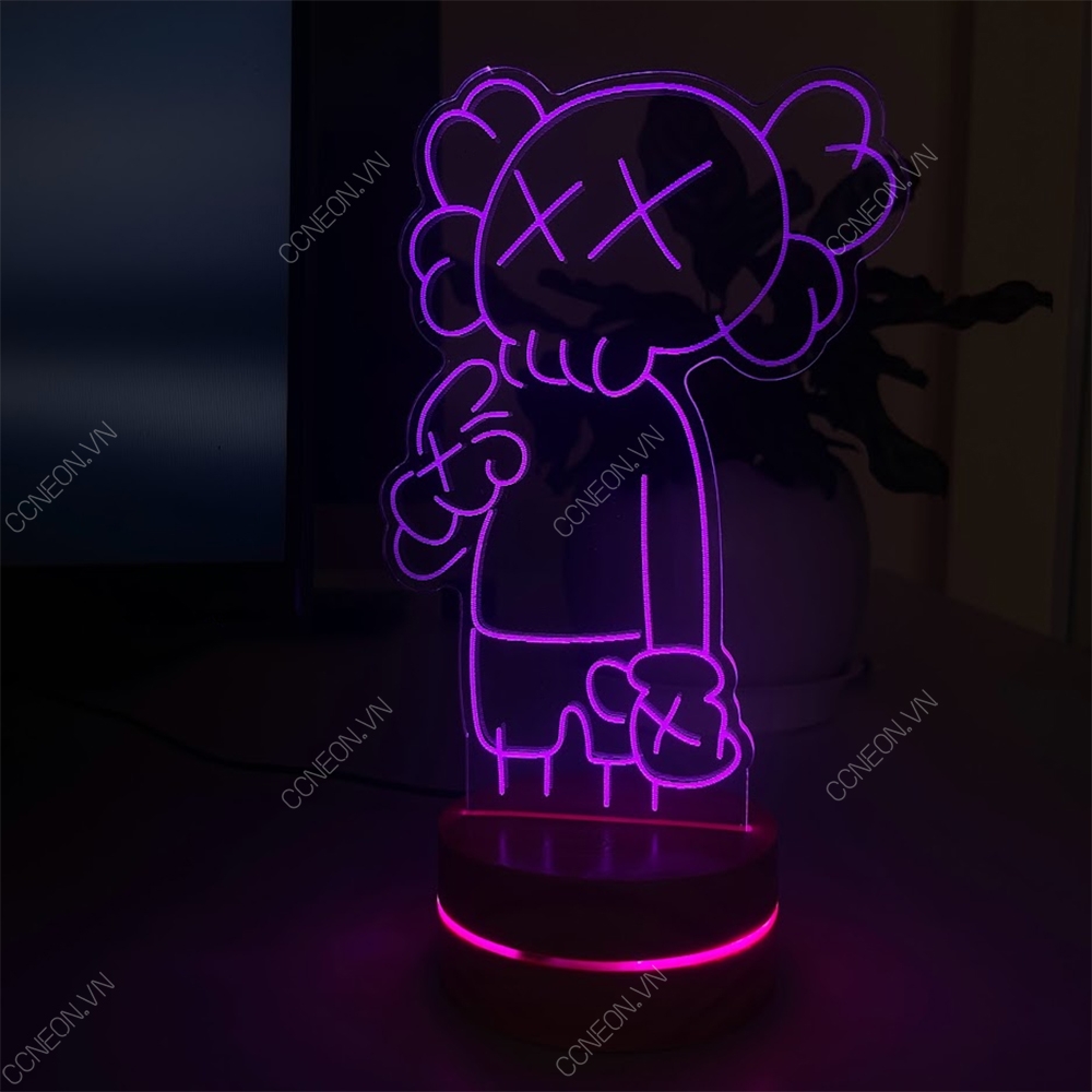 Đèn Led 3D Kaws Mẫu 2- Đèn Led 16 Màu Hình Nhân Vật Hoạt Hình, Đèn Ngủ Led 3d, Cảm Ứng , Điều Khiển Từ Xa