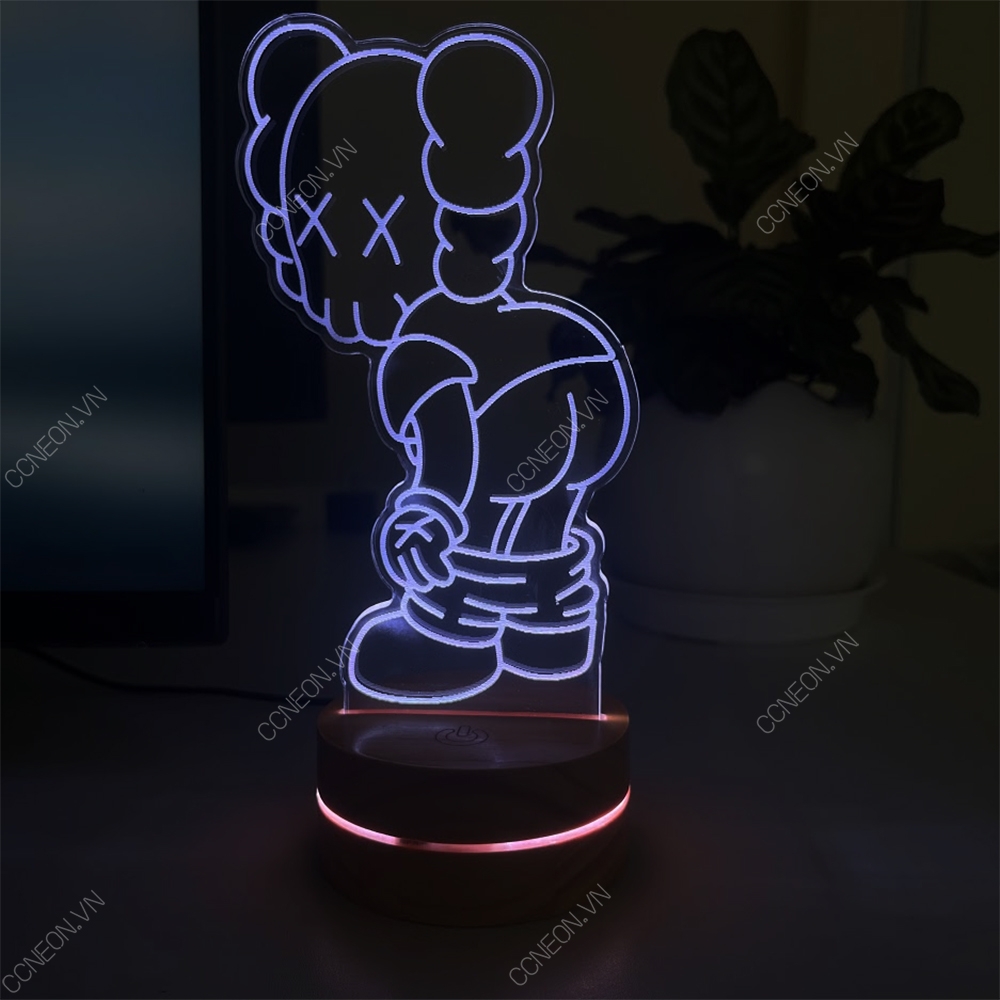 Đèn Led 3D Kaws Mẫu 3- Đèn Led 16 Màu Hình Nhân Vật Hoạt Hình, Đèn Ngủ Led 3d, Cảm Ứng , Điều Khiển Từ Xa