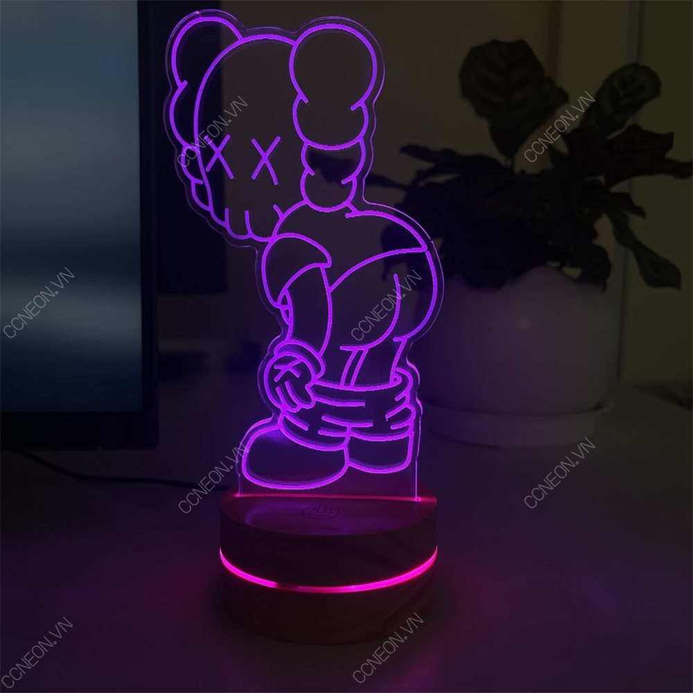 Đèn Led 3D Kaws Mẫu 3- Đèn Led 16 Màu Hình Nhân Vật Hoạt Hình, Đèn Ngủ Led 3d, Cảm Ứng , Điều Khiển Từ Xa