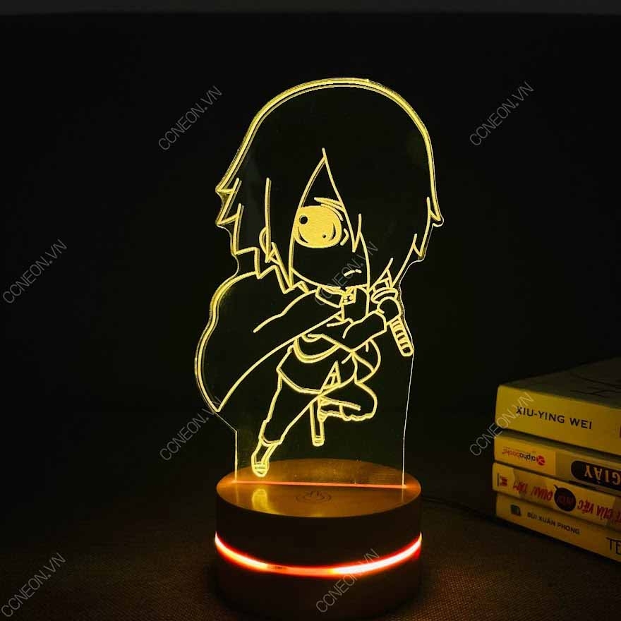 Đèn Led 3D  Sasuke Chibi - Naruto, Đèn Led 16 Màu Hình Nhân Vật Hoạt Hình, Đèn Ngủ Led 3d, Cảm Ứng , Điều Khiển Từ Xa