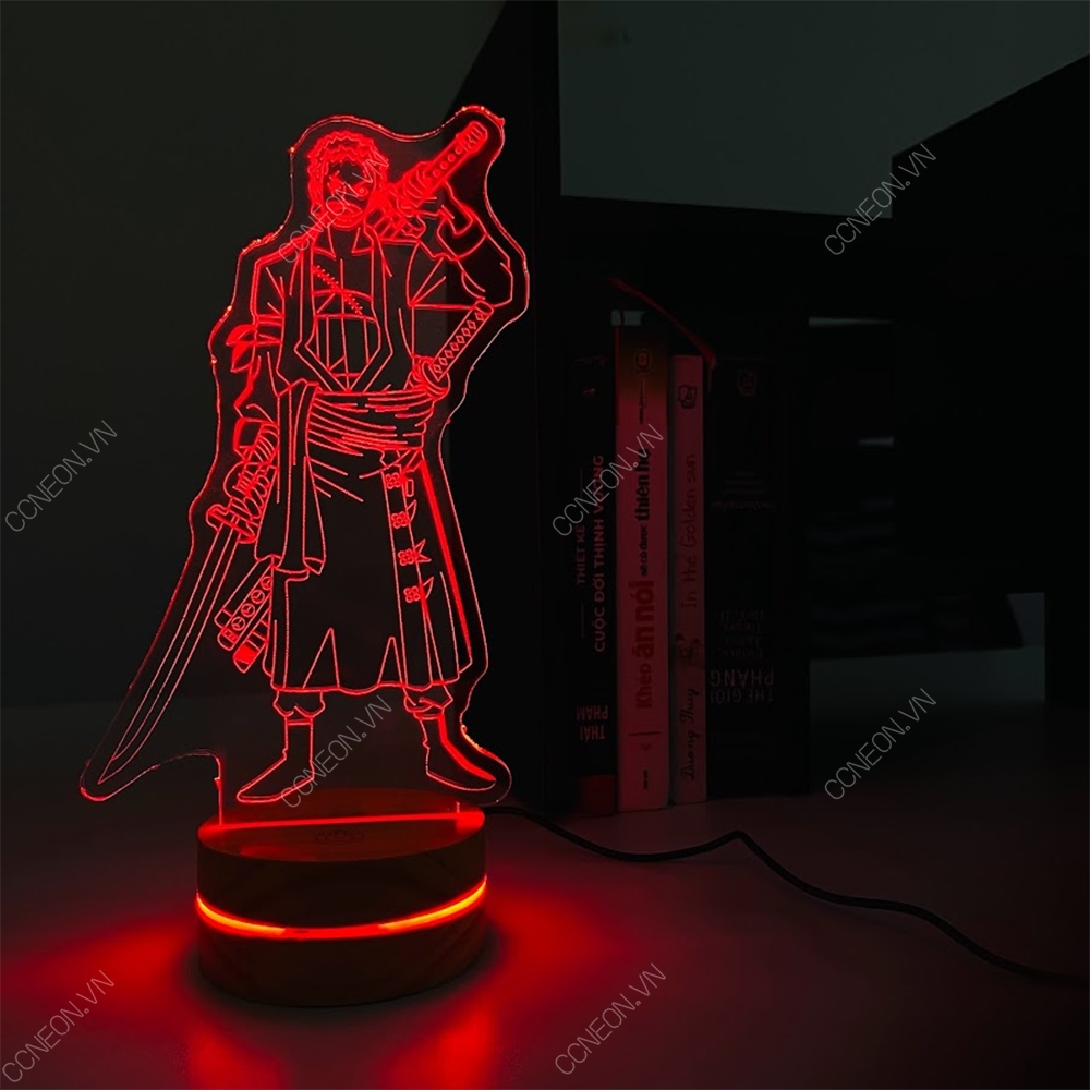 Đèn Led 3D Zoro Anime One Piece - Đèn Led 16 Màu Hình Nhân Vật Hoạt Hình, Đèn Ngủ Led 3d, Cảm Ứng , Điều Khiển Từ Xa