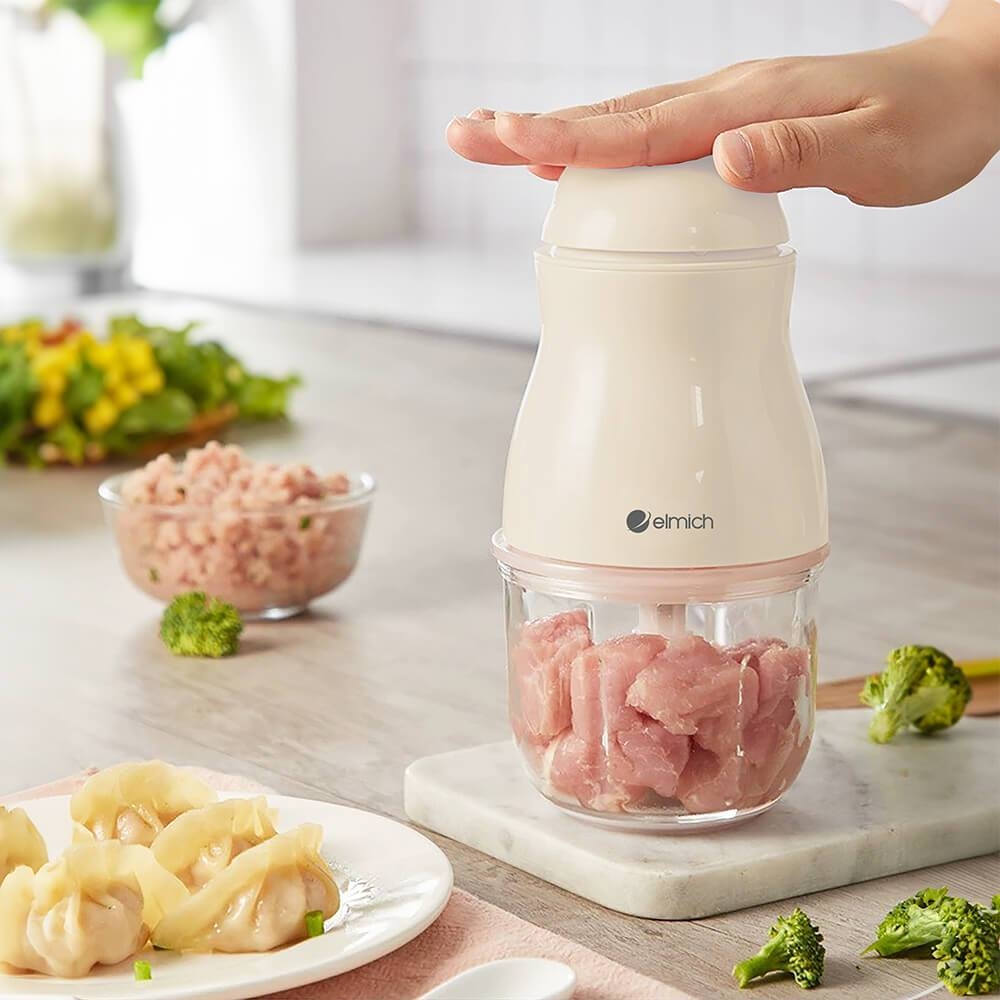 Máy xay thực phẩm cho bé Elmich CHE-8665WH, Hàng chính hãng, lưỡi dao 3 tầng 6 cánh, cối thủy tinh - JoyMall