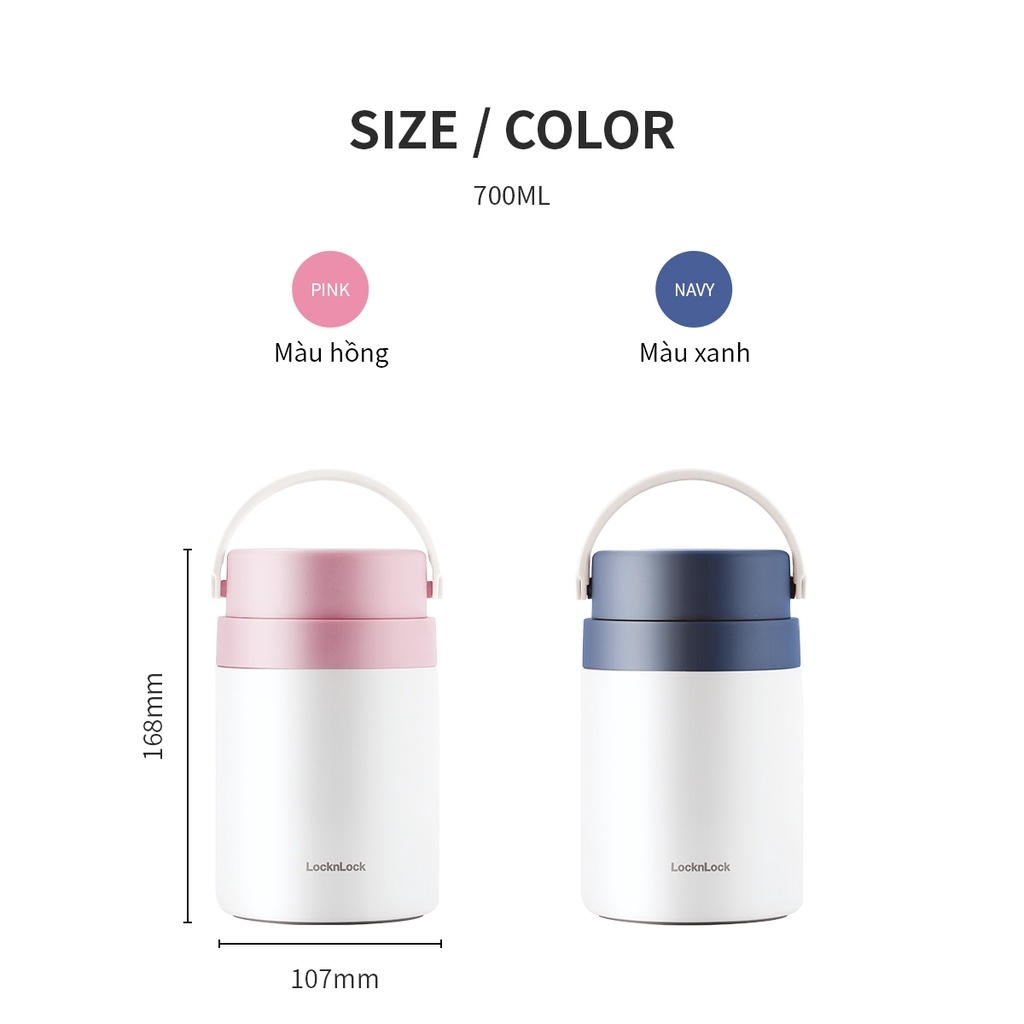 Hộp cơm giữ nhiệt Lock&Lock LHC8042 700ml - Hàng chính hãng, 2 ngăn kèm muỗng inox, có thể ủ cháo cho bé - JoyMall