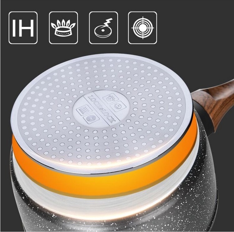 Chảo Nhôm Sâu Lòng Chống Dính Lock&Lock Baum Marble Nắp Thủy Tinh LBU1181 18cm - Dùng bếp từ - Hàng Chính Hãng - JoyMall