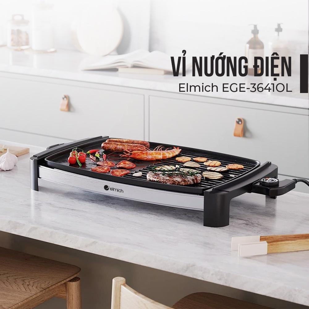 Vỉ nướng điện cao cấp Elmich EGE-3641OL, Hàng chính hãng, 1800W, 5 cấp độ nhiệt, Nhôm phủ sơn chống dính - JoyMall