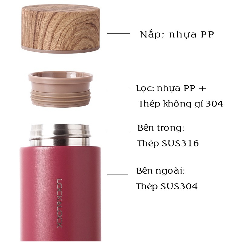 Bình giữ nhiệt Lock&Lock Flat LHC4227 400ml- Hàng chính hãng, nắp nhựa kiểu gỗ, ruột bằng thép không gỉ cao cấp- JoyMall